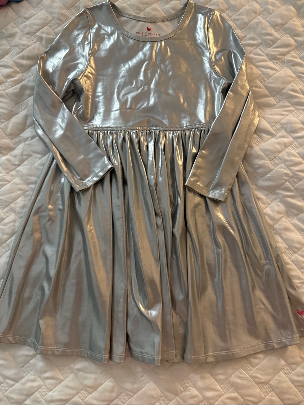 Pink Chicken Silver Long Sleeve Twirl Dress - Little Girl